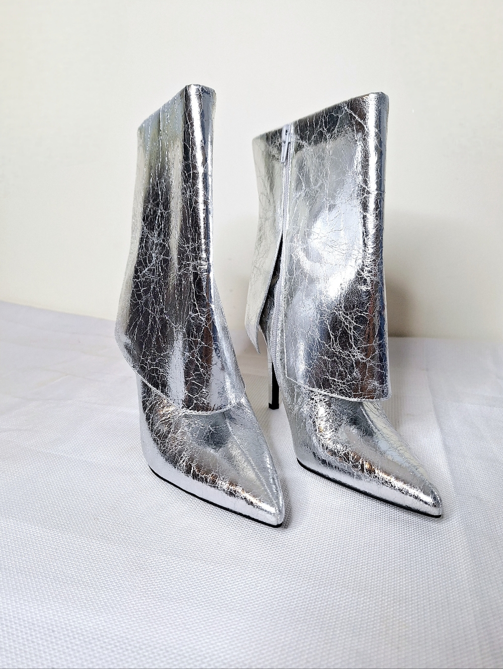 INC "The Silver High Heel Steppers" Metallic Silver,quite Lux.ankle boots.